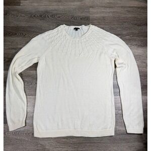 Talbots Cashmere Blend Knit Sweater Women's Size L Cream Cable Yoke Cotton